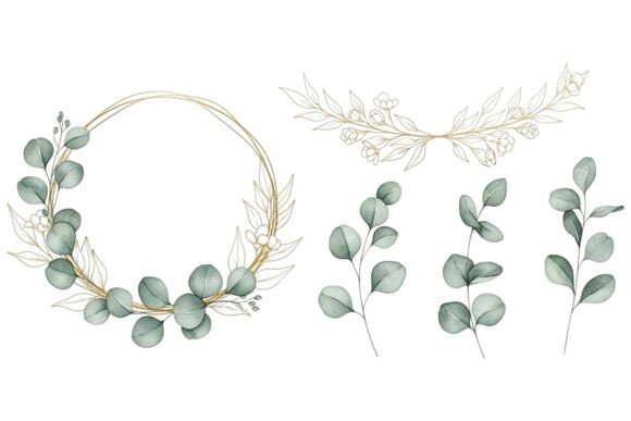 Download Gold Eucalyptus Wreath Floral Set - Eucalyptus Collection