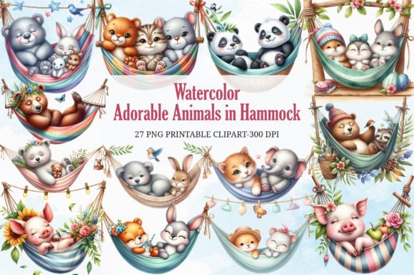 Download Adorable Animals in Hammock Clipart - Adorable animals Collection