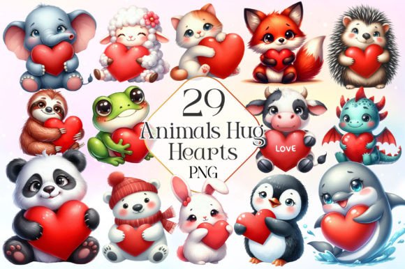 Download Adorable Animals Hug Hearts Clipart PNG - Adorable animals Collection