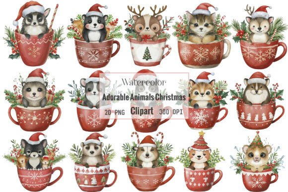 Download Watercolor Adorable Animals Christmas - Adorable animals Collection